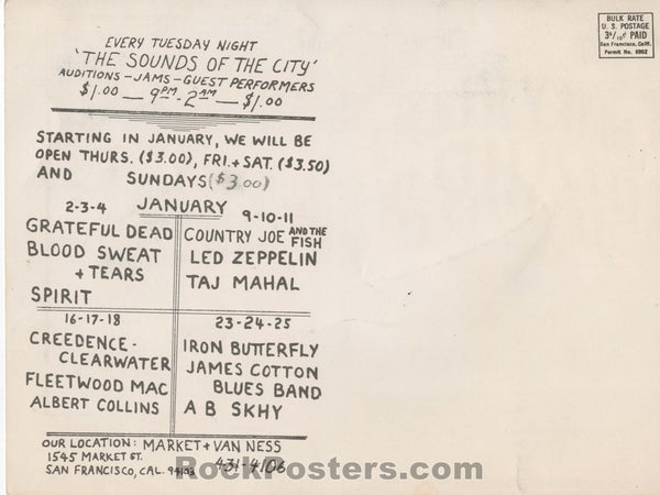BG-154/155 - Led Zeppelin - 1969 Double Postcard - Fillmore West - Excellent
