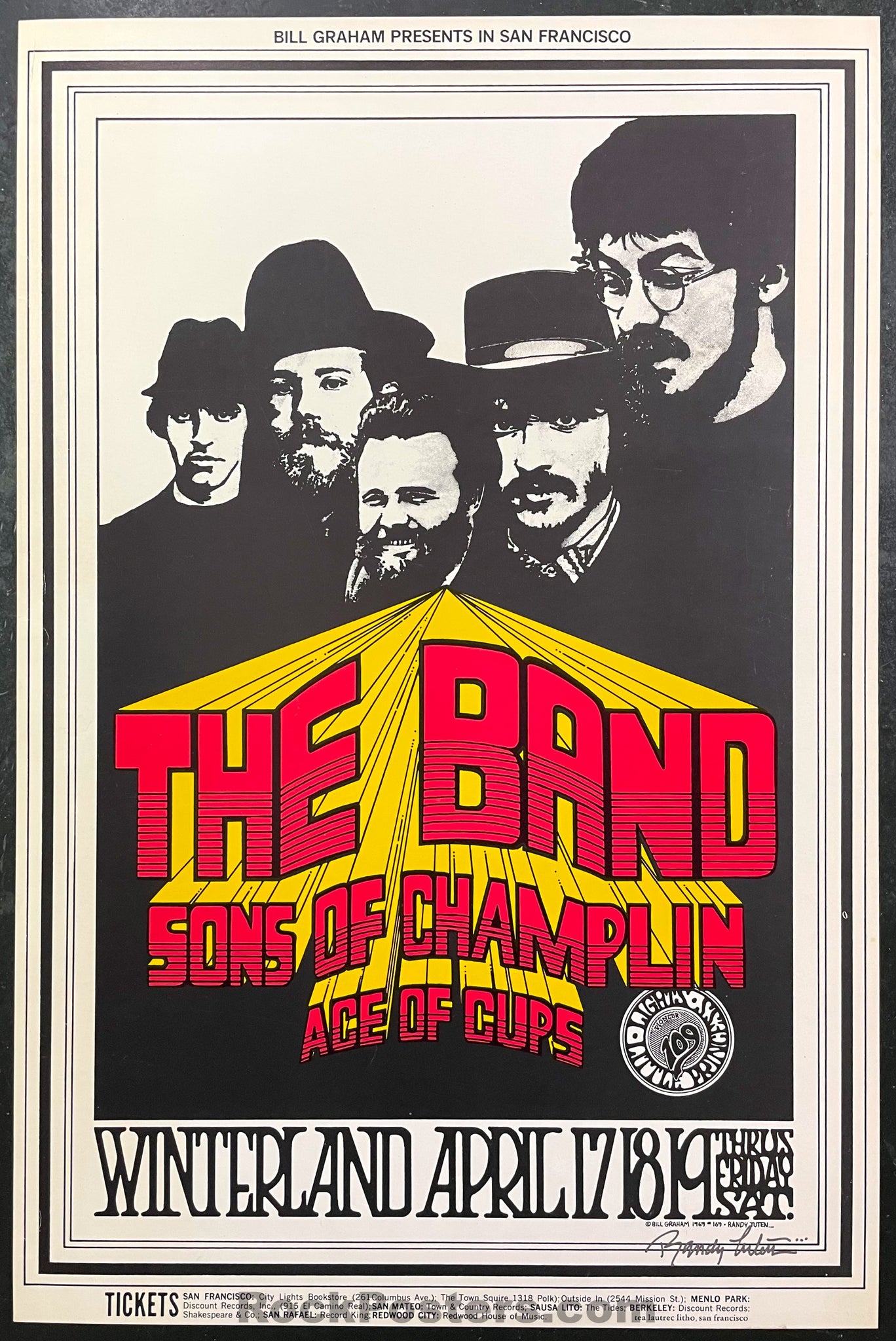 AUCTION - BG-169 - The Band - Randy Tuten Signed - 1969 Poster - Winterland - Excellent