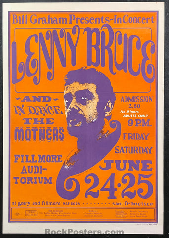 AUCTION - BG-13 - Lenny Bruce - Final Performance - 1966  Poster - Fillmore Auditorium - Excellent