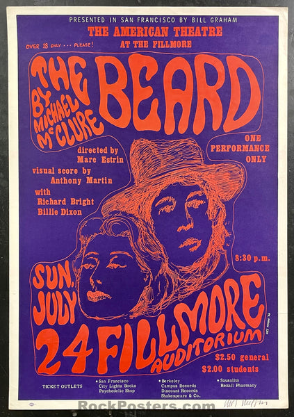 AUCTION -  BG-19 - The Beard - Wes Wilson Signed - 1966 Poster - Fillmore Auditorium - Excellent