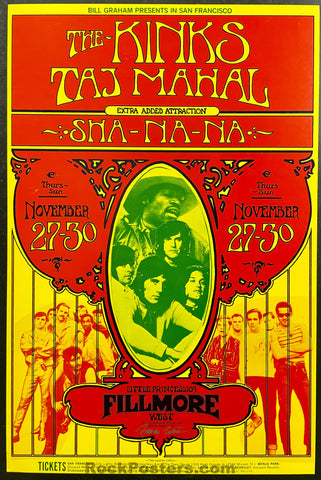 AUCTION - BG-204 - Kinks Taj Mahal - Randy Tuten Signed - 1969 Poster - Fillmore West - Excellent