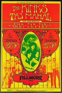 AUCTION - BG-204 - Kinks Taj Mahal - Randy Tuten Signed - 1969 Poster - Fillmore West - Near Mint Minus
