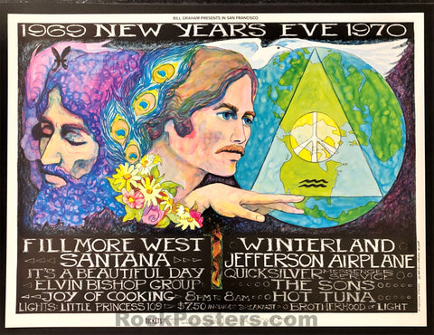 AUCTION - BG-209 - Santana Jefferson Airplane - New Years 1969 - Bonnie MacLean Poster - Fillmore West - Mint