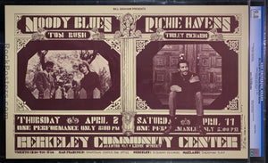 AUCTION - BG-215A - Moody Blues Richie Havens Poster - Bonnie MacLean Signed - Berkeley Community - CGC Graded 9.8