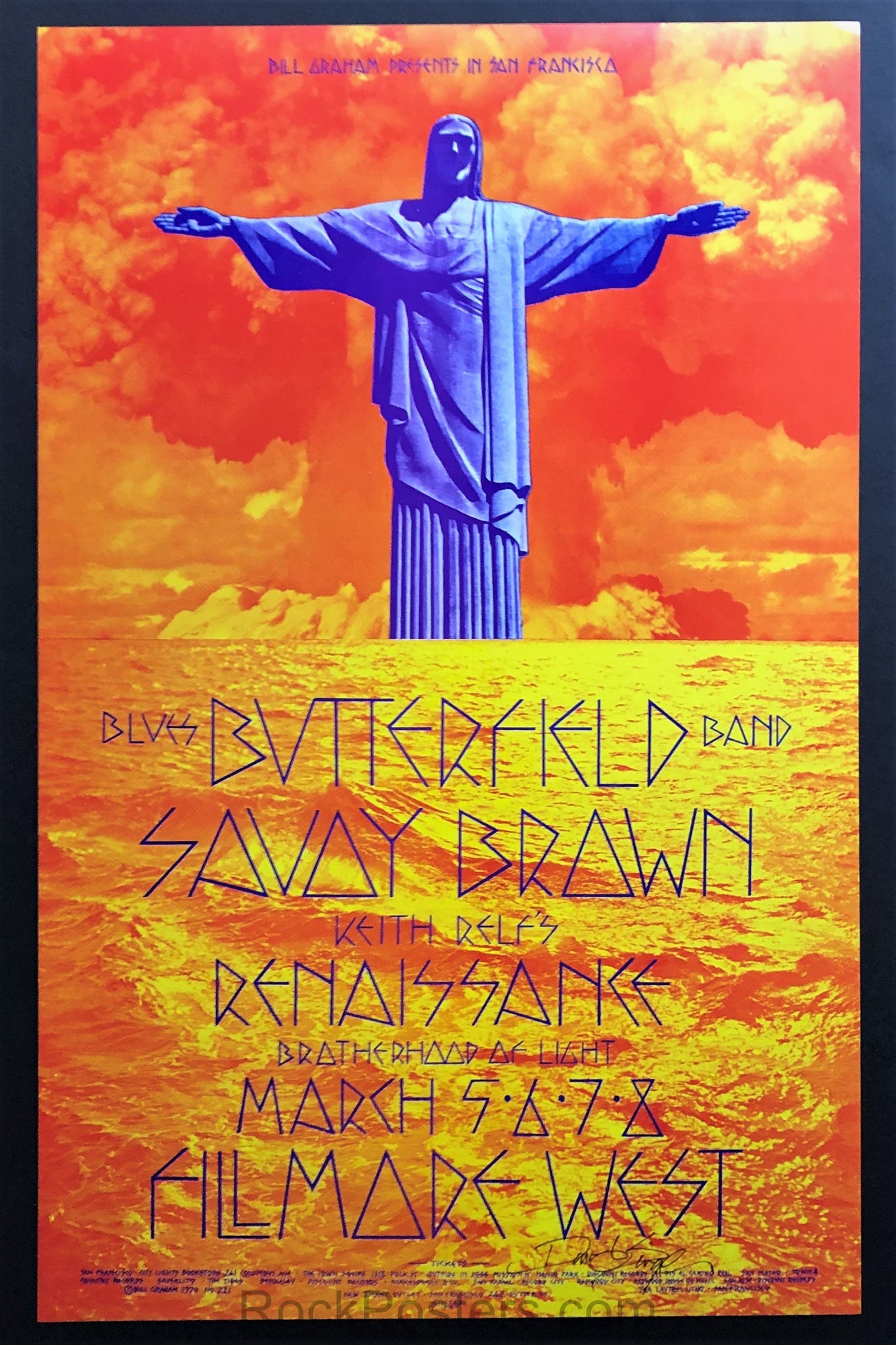 AUCTION - BG-221 - Butterfield Blues Band - 1970 Poster - David Singer Signed - Fillmore West - Mint