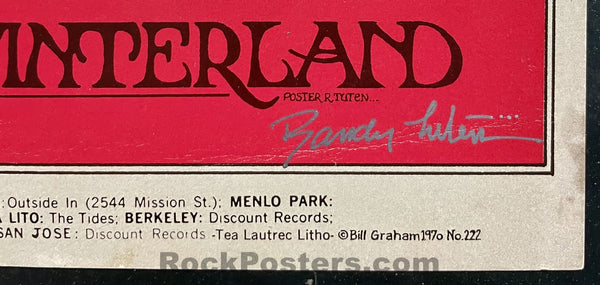 AUCTION - BG-222 - Benefit for Grateful Dead - Randy Tuten Signed - 1970 Poster - Winterland - Excellent