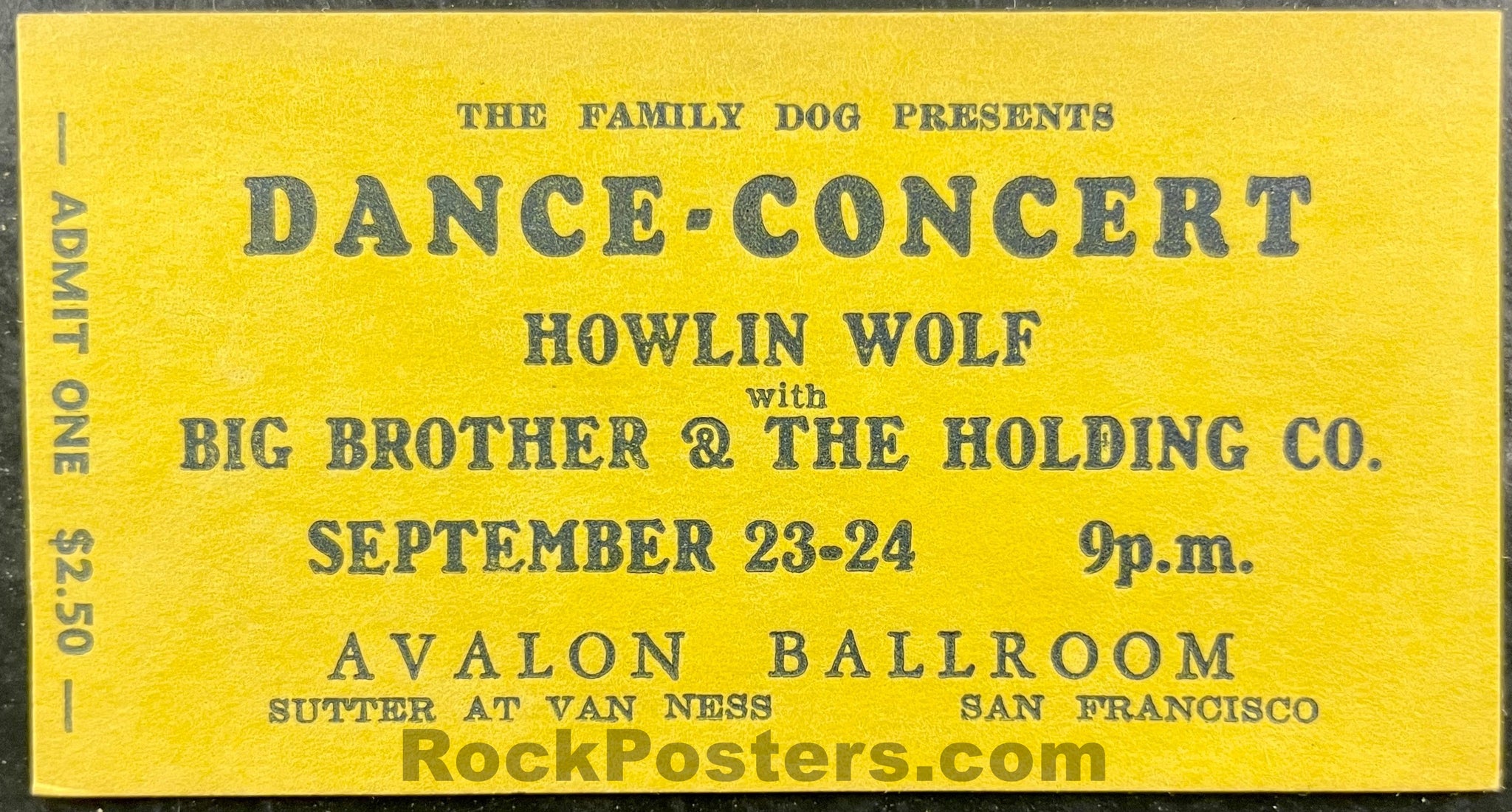 AUCTION - FD-27 - Big Brother Janis - Howlin' Wolf  - 1966 Unused Ticket - Near Mint