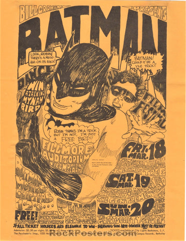 AUCTION - BG-2 - Batman Quicksilver - 1966 Handbill - Fillmore Auditorium - Excellent