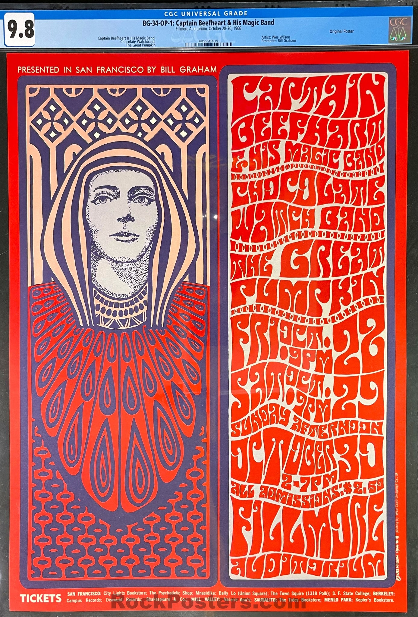 BG-34 - Captain Beefheart - Wes Wilson - 1966 Poster - Fillmore Auditorium - CGC Graded 9.8