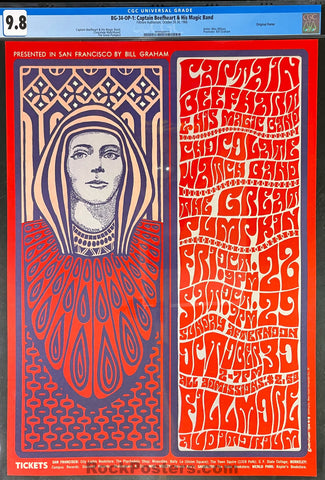 BG-34 - Captain Beefheart - Wes Wilson - 1966 Poster - Fillmore Auditorium - CGC Graded 9.8
