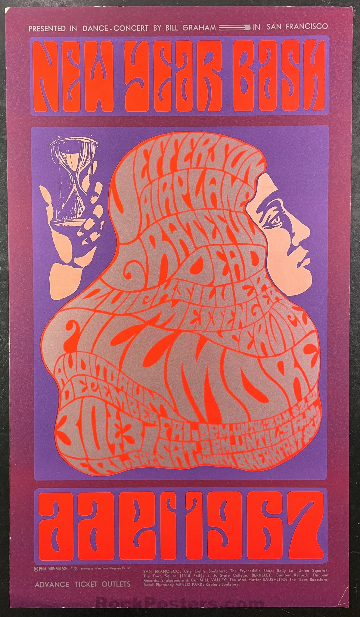 AUCTION - BG-37 - Grateful Dead - New Year's Eve 1966 - Concert Poster - Fillmore  Auditorium - Excellent
