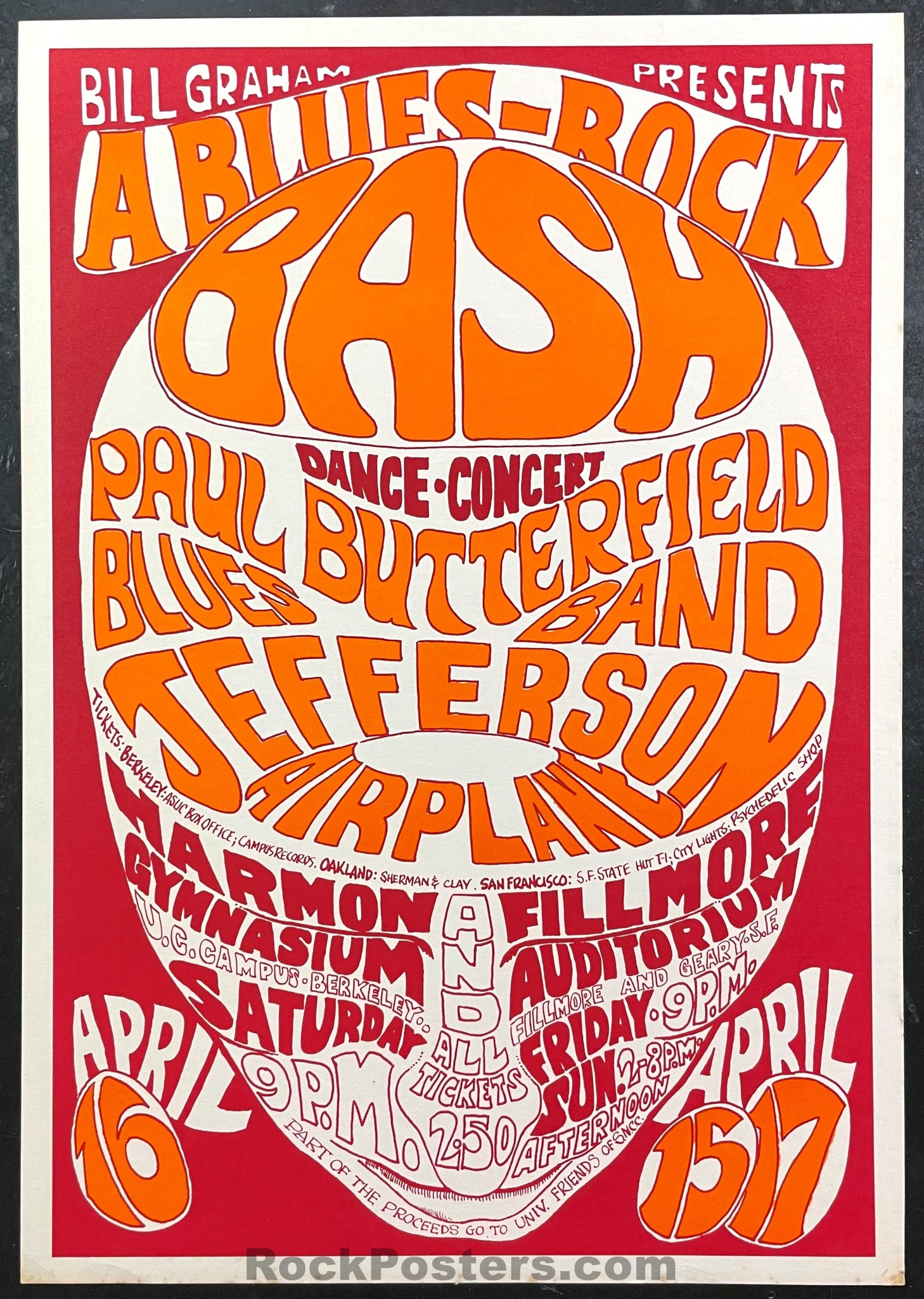 AUCTION - BG-3 - Jefferson Airplane - 1966 Poster - Fillmore Auditorium - Near Mint Minus