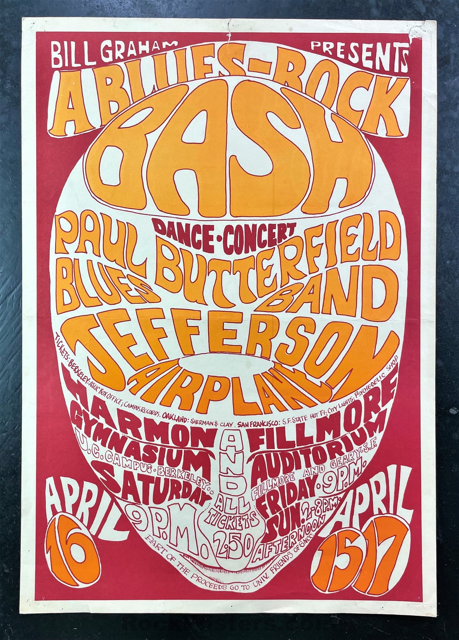 AUCTION - BG-3 - Jefferson Airplane - 1966 Poster - Fillmore Auditorium - Good