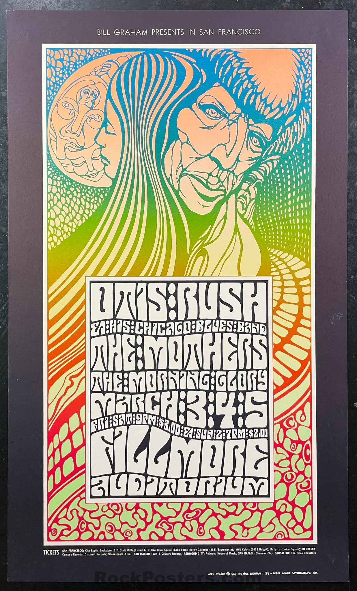 AUCTION - BG-53 - Zappa Mothers Otis Rush - 1967 Poster - Fillmore Auditorium - Near Mint