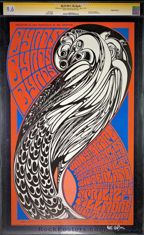 AUCTION - BG-57 - The Byrds Moby Grape - Wes Wilson Signed - 1967 Poster - Fillmore Auditorium - CGC Graded 9.6
