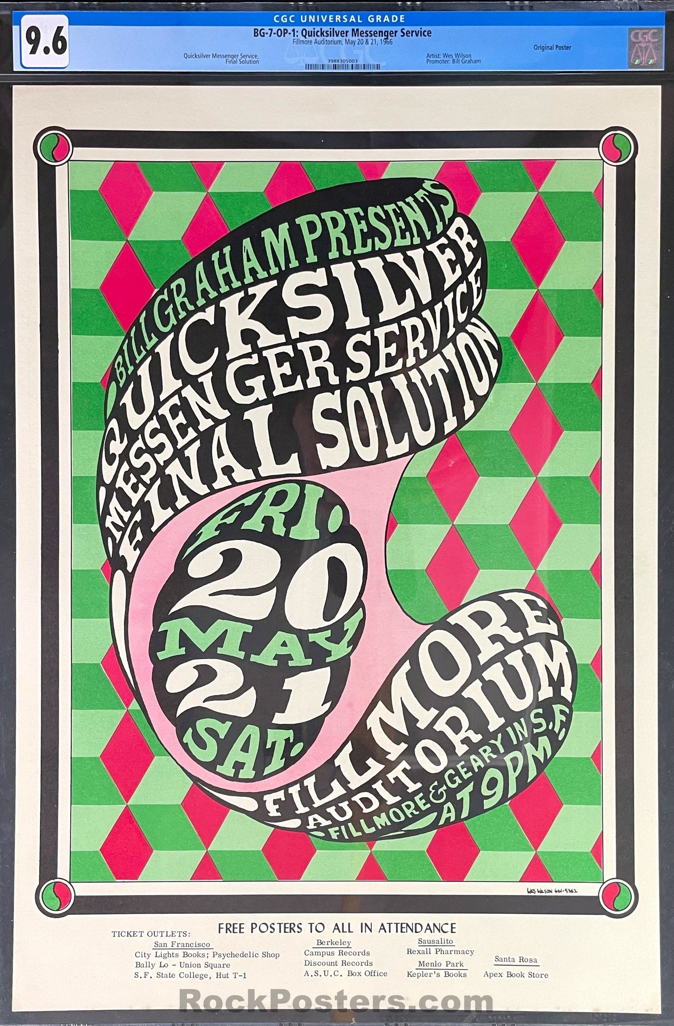 AUCTION -  BG-7 - Quicksilver Messenger - 1966 Poster - Fillmore Auditorium - CGC Graded 9.6