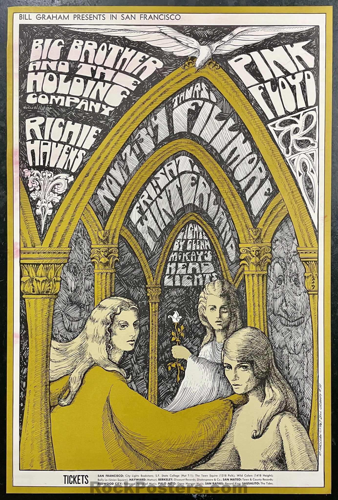 AUCTION - BG-91 - Pink Floyd Janis Joplin - Missing Color Variant - 1967 Poster - Fillmore & Winterland - Near Mint Minus