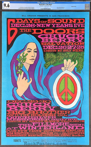AUCTION - BG-99 - The Doors Jefferson Airplane - 1967 Poster - Fillmore Auditorium - CGC Graded 9.6