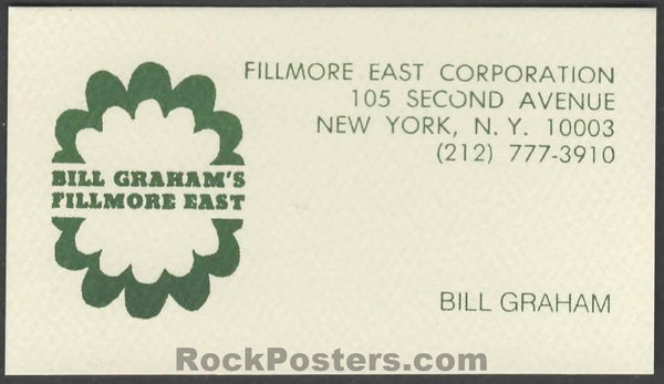 AUCTION - Fillmore East - Community Meeting Poster - Bill Graham Business Card - 1969 Lot (2) - Very Good
