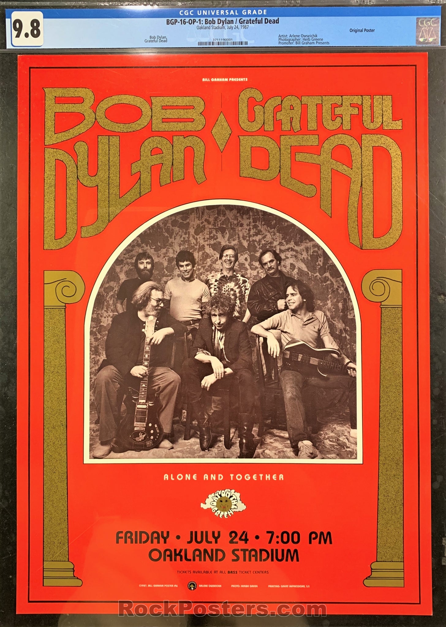 AUCTION - BGP-16 - Grateful Dead Bob Dylan Poster - Oakland Stadium - CGC Graded 9.8