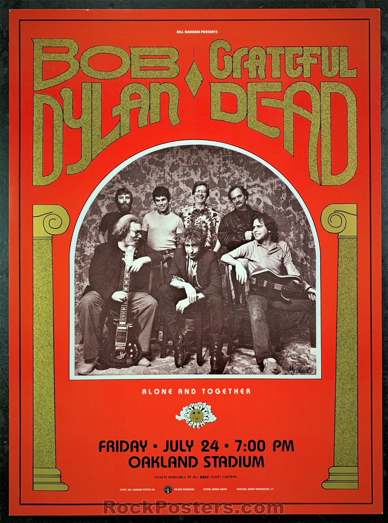 AUCTION - BGP-16 - Grateful Dead Bob Dylan - Photographer Signed - 1987 Poster - Oakland Stadium - Near Mint