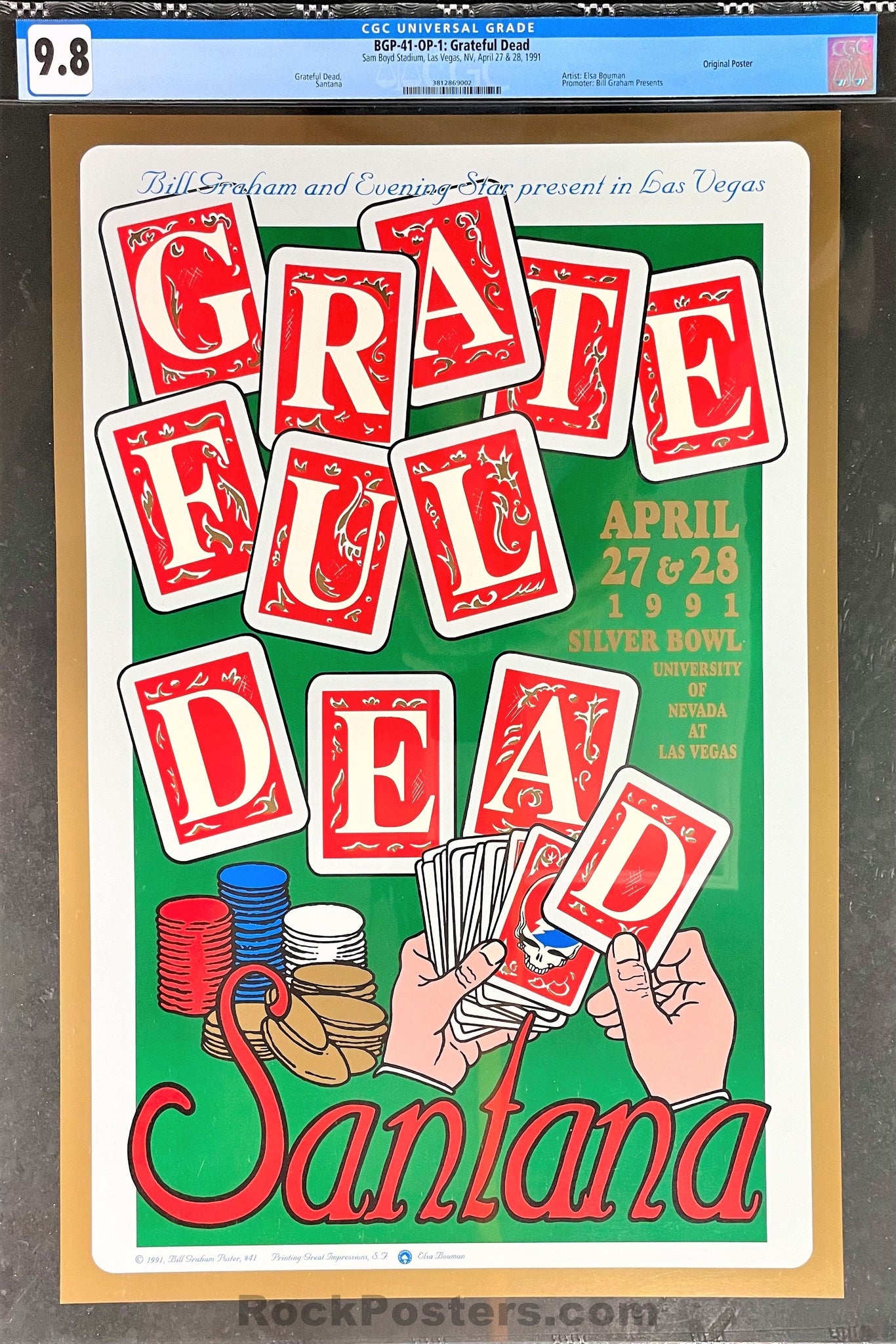 AUCTION - BGP-41 - Grateful Dead Santana - 1992  Poster - Las Vegas - CGC Graded 9.8