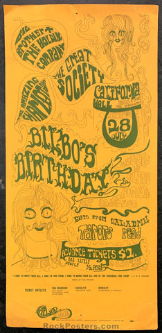 AUCTION - AOR 2.156 - Bilbo's Birthday Big Brother Great Society - 1966 Handbill - California Hall - Very Good