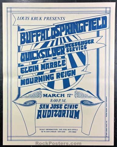 AUCTION - Buffalo Springfield Neil Young Quicksilver - 1967 Poster - San Jose - Near Mint Minus