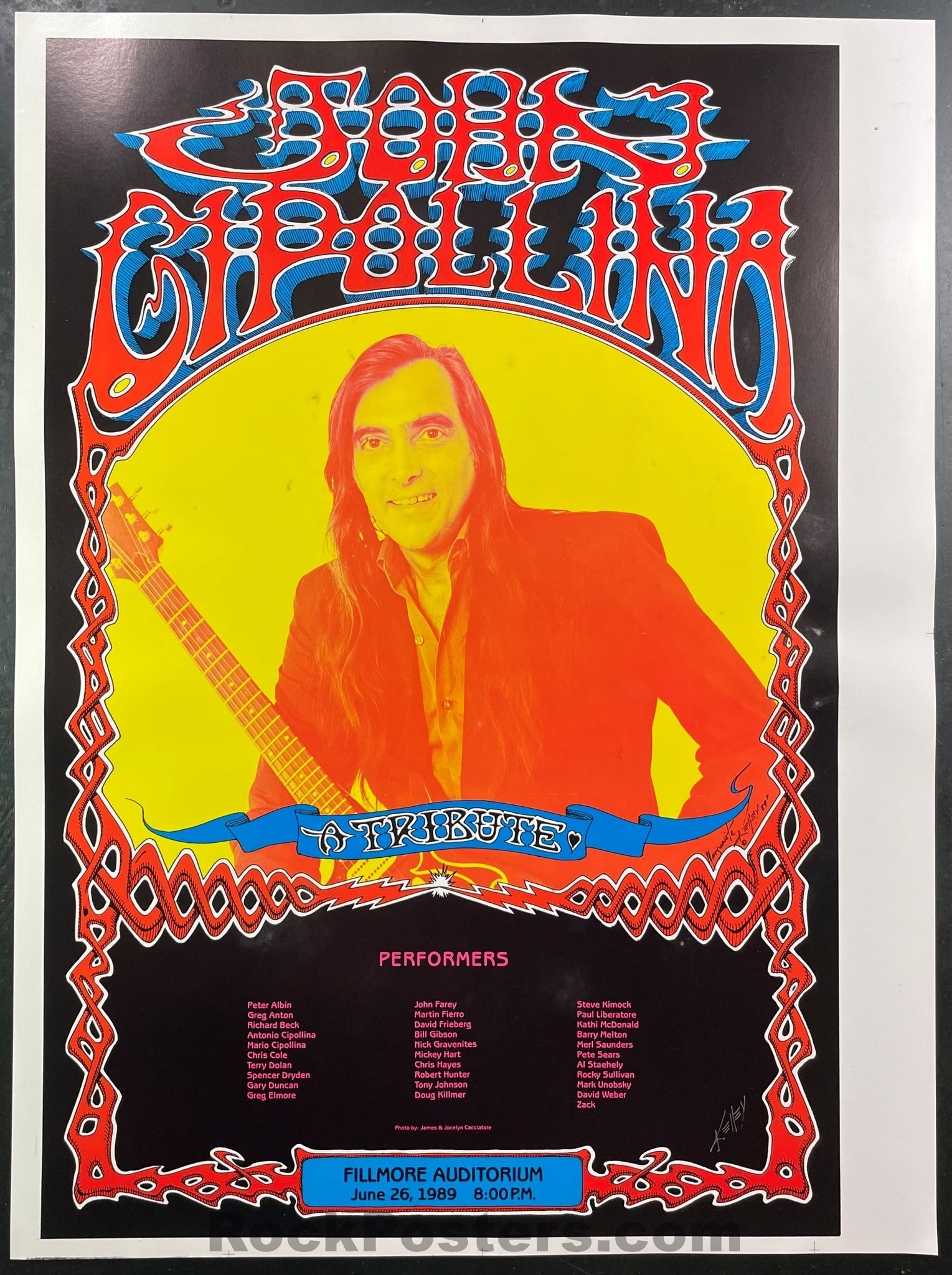 AUCTION - John Cipollina Tribute - Alton Kelley Signed - 1989 Poster - The Fillmore - Excellent