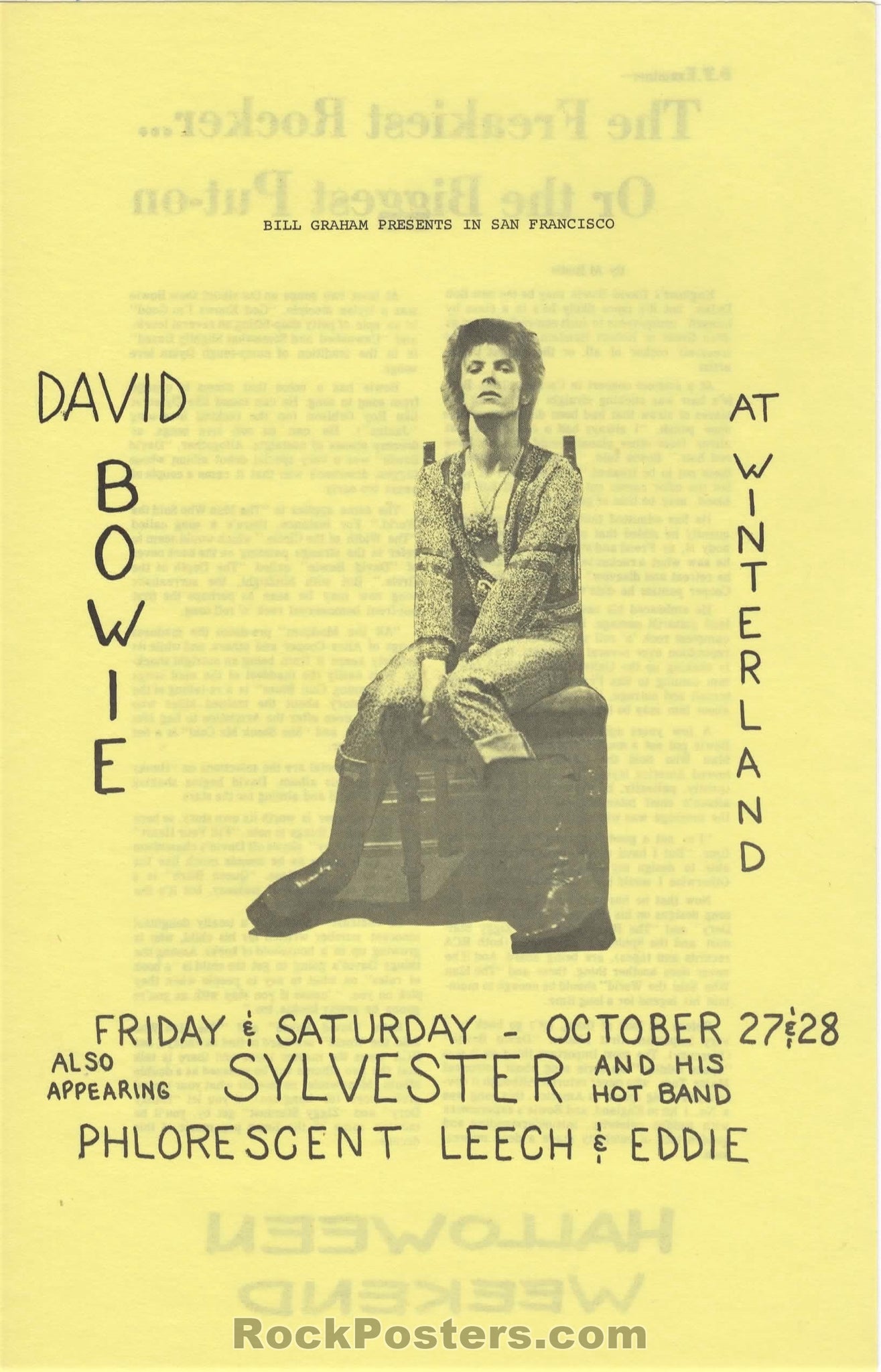 AUCTION - David Bowie - Ziggy Stardust Sylvester - 1972 Two-Sided Handbill - Winterland - Near Mint