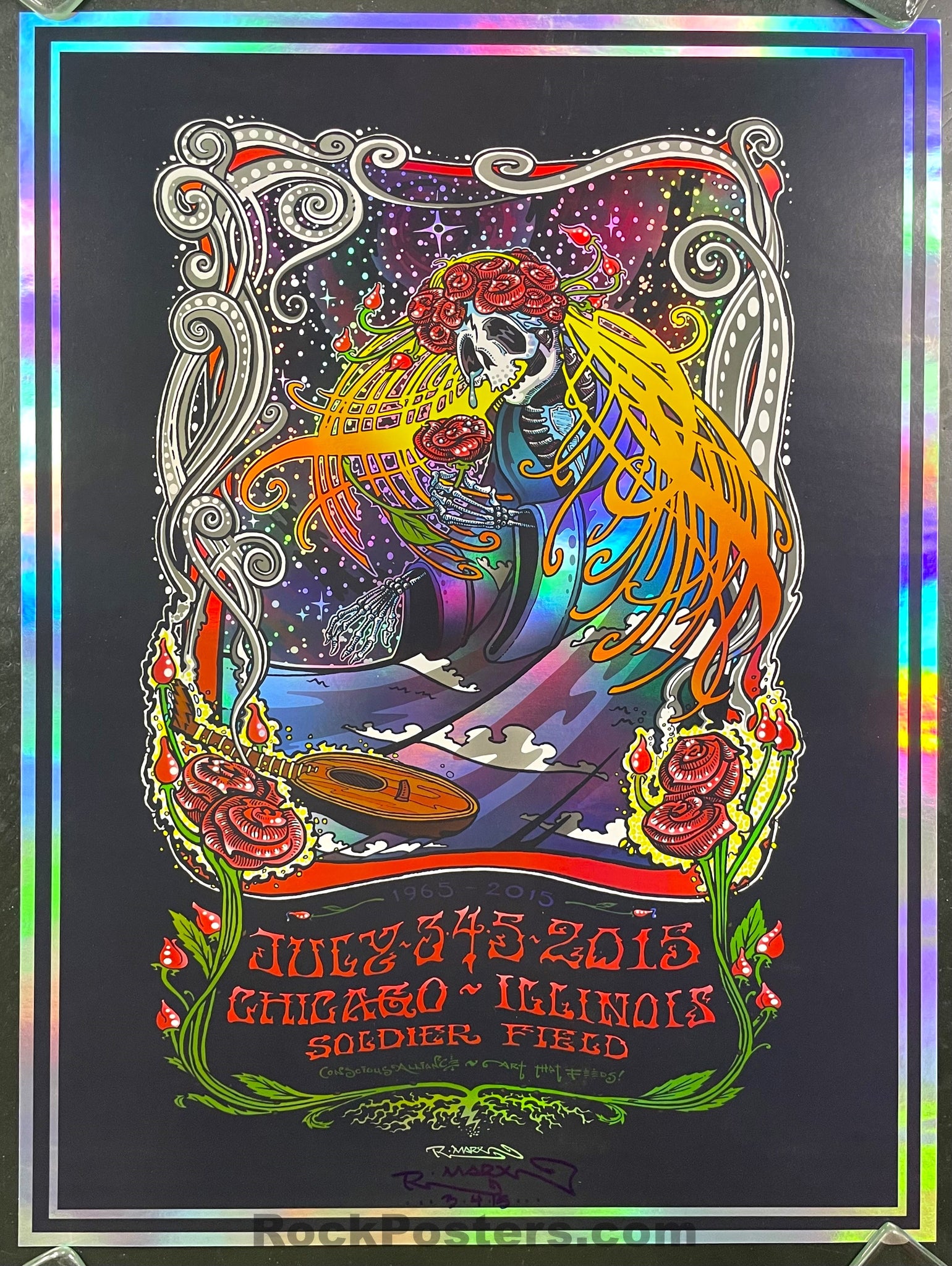 AUCTION - Grateful Dead - Fare Thee Well - Robert Marx Signed - 2015 Foil Poster - Soldier Field Chicago - Excellent