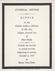 AUCTION - Death of the Hippie - Original 1967 Handbill - San Francisco - Mint