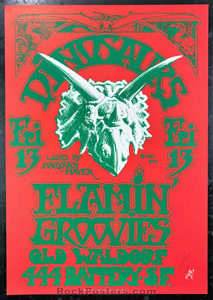 AUCTION - Alton Kelley Collection - Dinosaurs Flamin' Groovies - Kelley Signed - 1982 Poster - Old Waldorf - Excellent