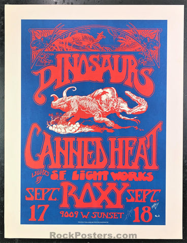 AUCTION - Alton Kelley Collection - Dinosaurs - 1982 Poster - Kelley Signed - Roxy Theater - Excellent