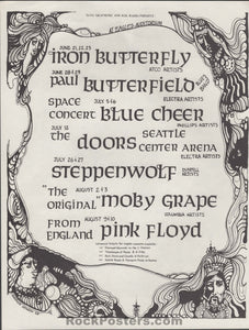 AUCTION - Doors Pink Floyd - Two-Sided - Seattle - 1968 Handbill  - Near Mint Minus