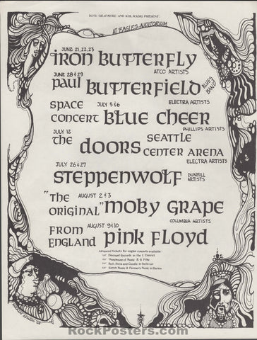 AUCTION - Doors Pink Floyd - Two-Sided - Seattle - 1968 Handbill  - Near Mint Minus