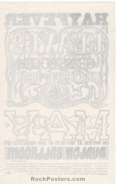 AUCTION - FD-10 - Hayfever Grateful Dead - 1966 Handbill - Avalon Ballroom - Excellent