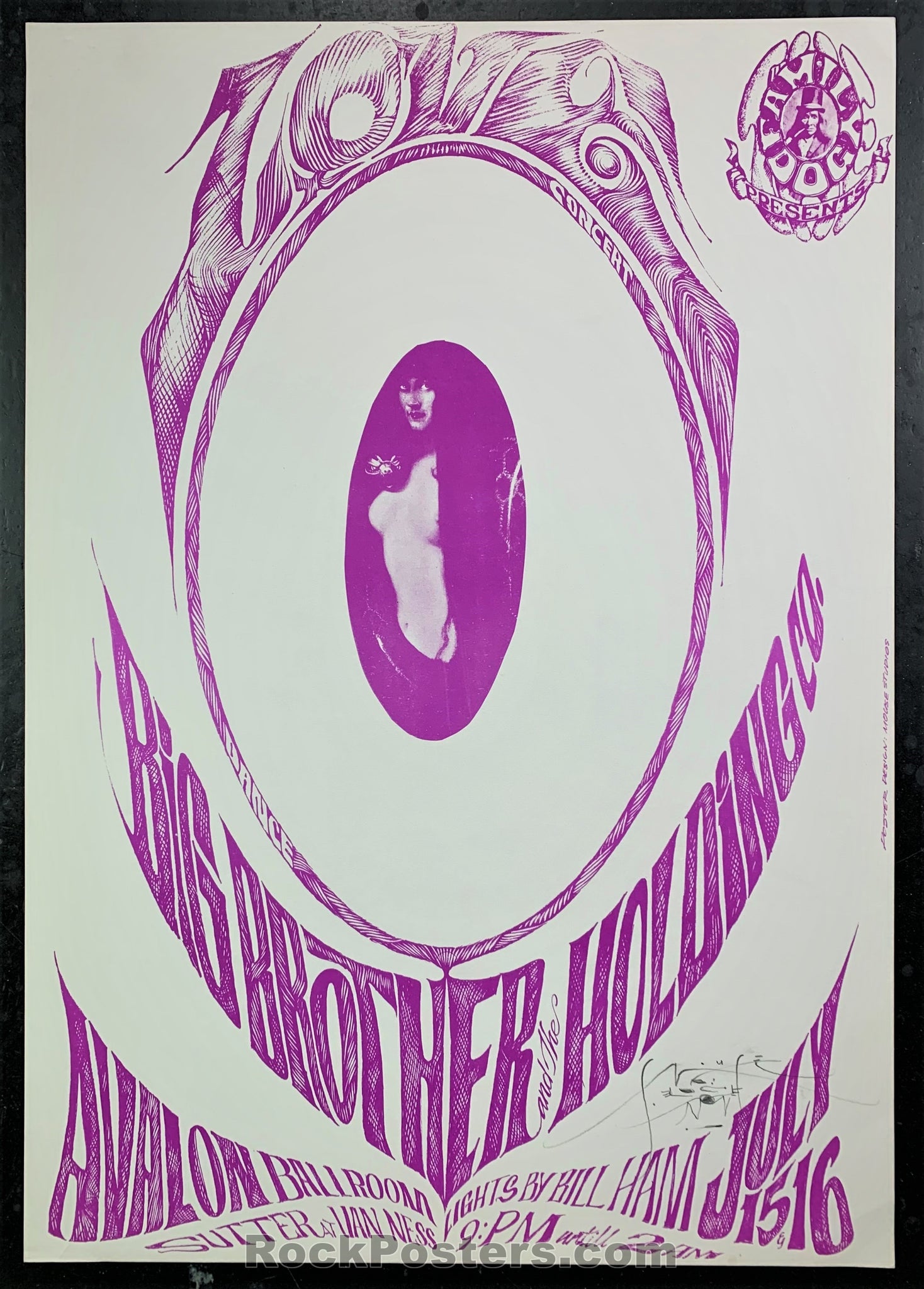 AUCTION - FD-17A - Big Brother 1966 Poster- Mouse Signed - Avalon Ballroom - Near Mint