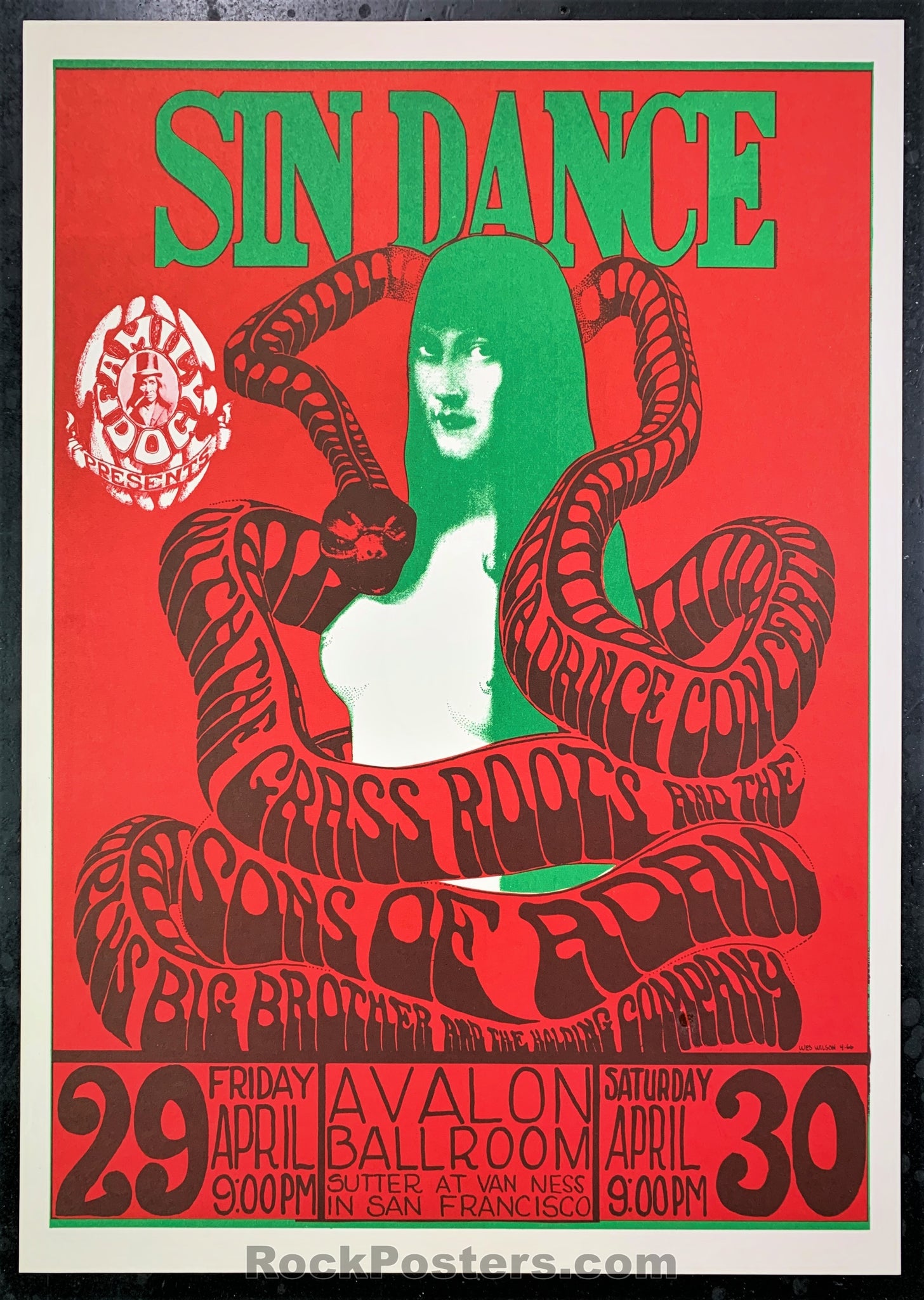 AUCTION - FD-6 - SIn Dance Big Brother - 1966 Poster - Avalon Ballroom - Near Mint Minus