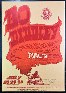 AUCTION - FD-18 - Bo Diddley Quicksilver - Mouse Signed - 1966 Poster - Avalon Ballroom -  Near Mint Minus