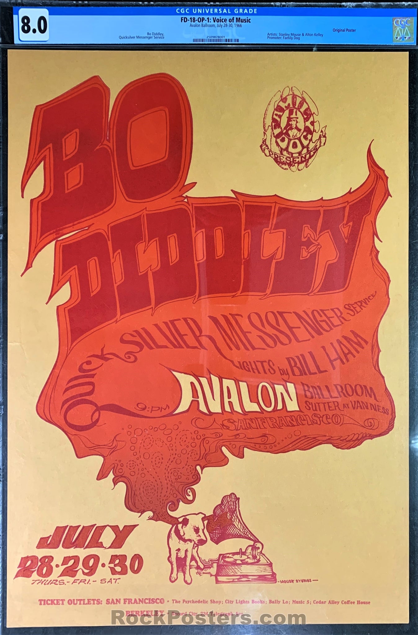 AUCTION - FD-18 - Bo Diddley - 1966 Poster - Avalon Ballroom - CGC Graded 8.0