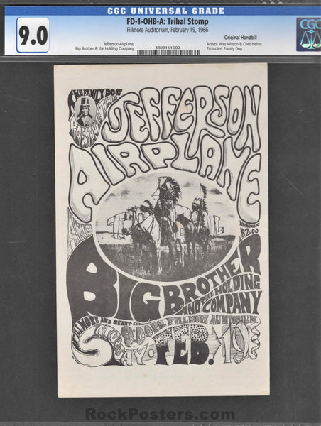 AUCTION - FD-1 - Jefferson Airplane Big Brother - 1966 Handbill - Fillmore Auditorium - CGC Graded 9.0