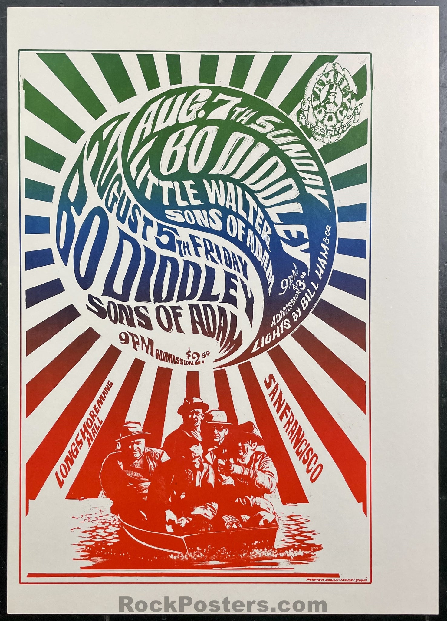 AUCTION - FD-20 - Bo Diddley - Five Men in a Boat - 1966 Poster - Avalon Ballroom - Near Mint