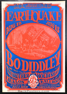 AUCTION - FD21 - Earthquake Big Brother Bo Diddley Mouse SIGNED 1966 Poster - Avalon Ballroom - Condition - Near Mint Minus