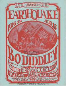 AUCTION - FD-21 - Bo Diddley - Mouse Signed - 1966 Handbill - Avalon Ballroom - Near MInt Minus