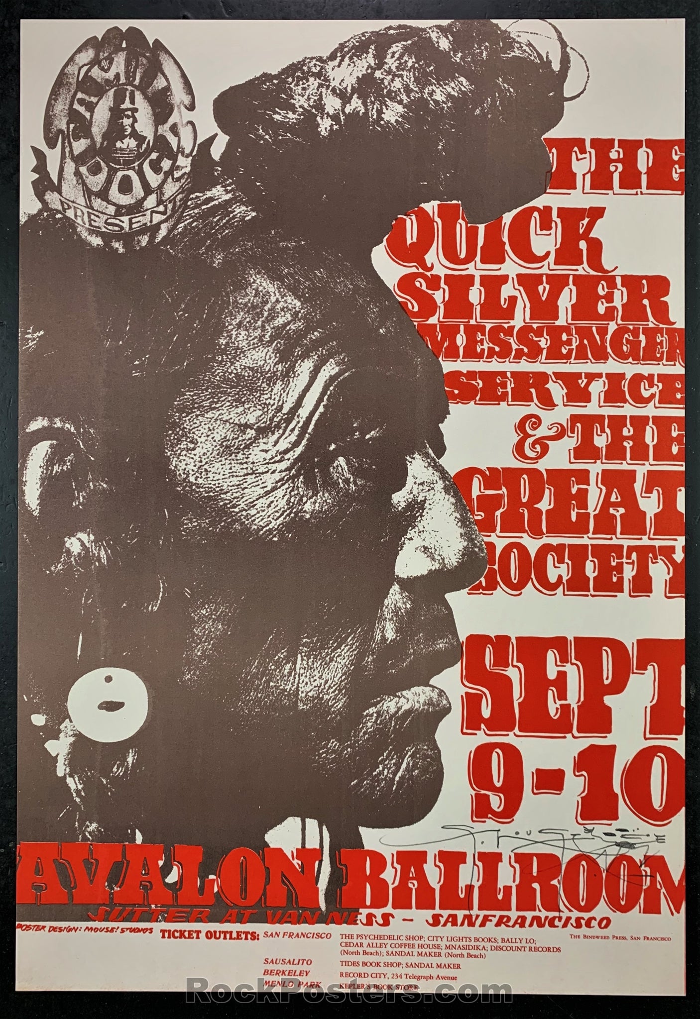 AUCTION - FD-25 - Quicksilver - Stanley Mouse Signed - 1966 Concert Poster - Near Mint