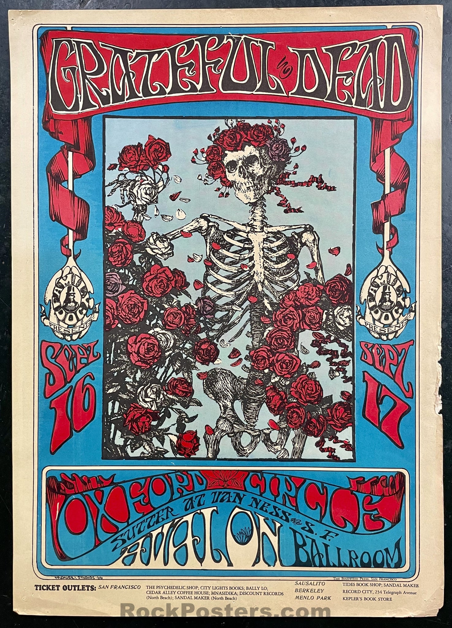 AUCTION - FD-26 - Grateful Dead - Skeleton & Roses - 1st Print 1966 Po ...