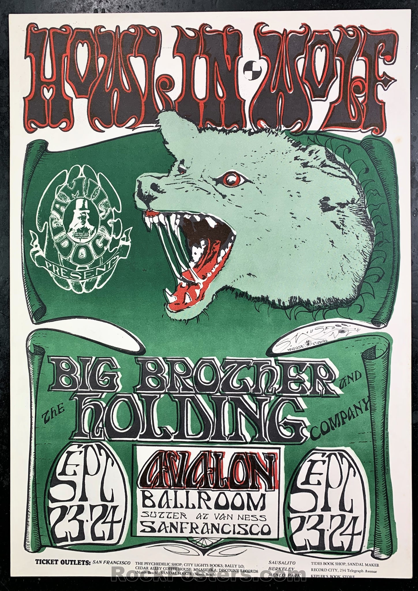 AUCTION - FD-27 - Howlin Wolf - Mouse Signed - 1966 Poster - Avalon Ballroom - Near Mint Minus