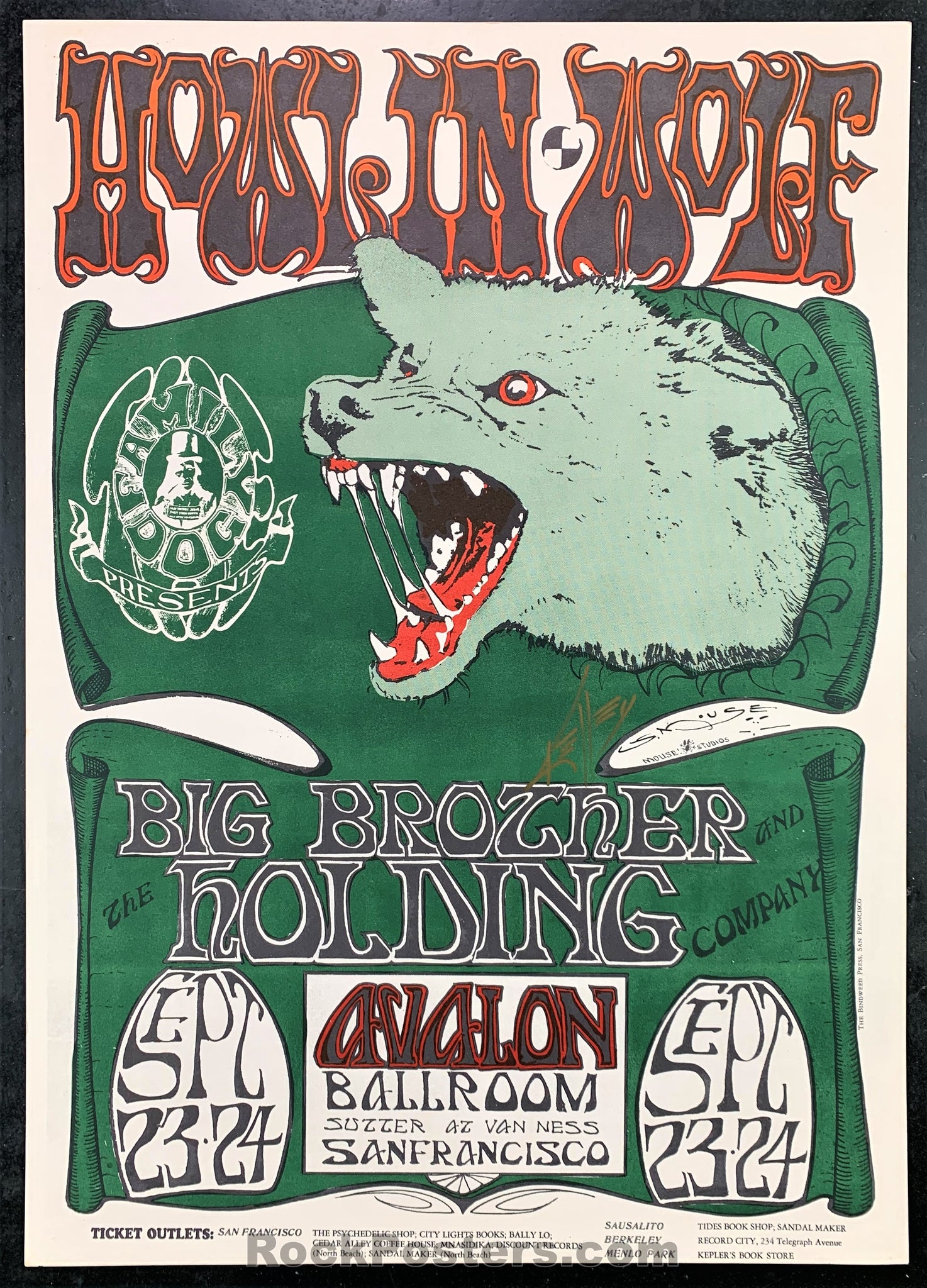 AUCTION - FD 27 - Janis Joplin Big Brother Howlin' Wolf - DUAL SIGNED - 1966 Poster - Avalon Ballroom - Near Mint