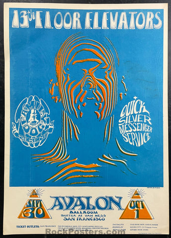 AUCTION - FD-28 - 13 Floor Elevators - Zebra Man - 1966 Poster - Avalon Ballroom - Excellent